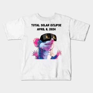 Total Solar Eclipse 2024 Grunge Possum—Black text Kids T-Shirt